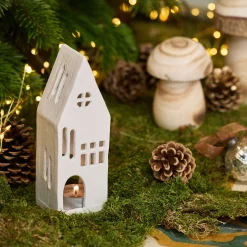 alinea Décoration De La Table De Noël|Bougie Et Photophore De Noël*Photophore maisonnette en aluminium H17,3cm - Blanc