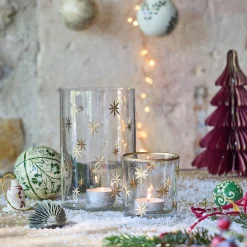 alinea Décoration De La Table De Noël|Bougie Et Photophore De Noël*Photophore étoilé en verre D7xH8cm - Transparent