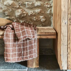 alinea Plaid*Plaid à carreaux en lin lavé 130x170cm - Marron