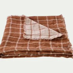 alinea Plaid*Plaid à carreaux en lin lavé 130x170cm - Marron