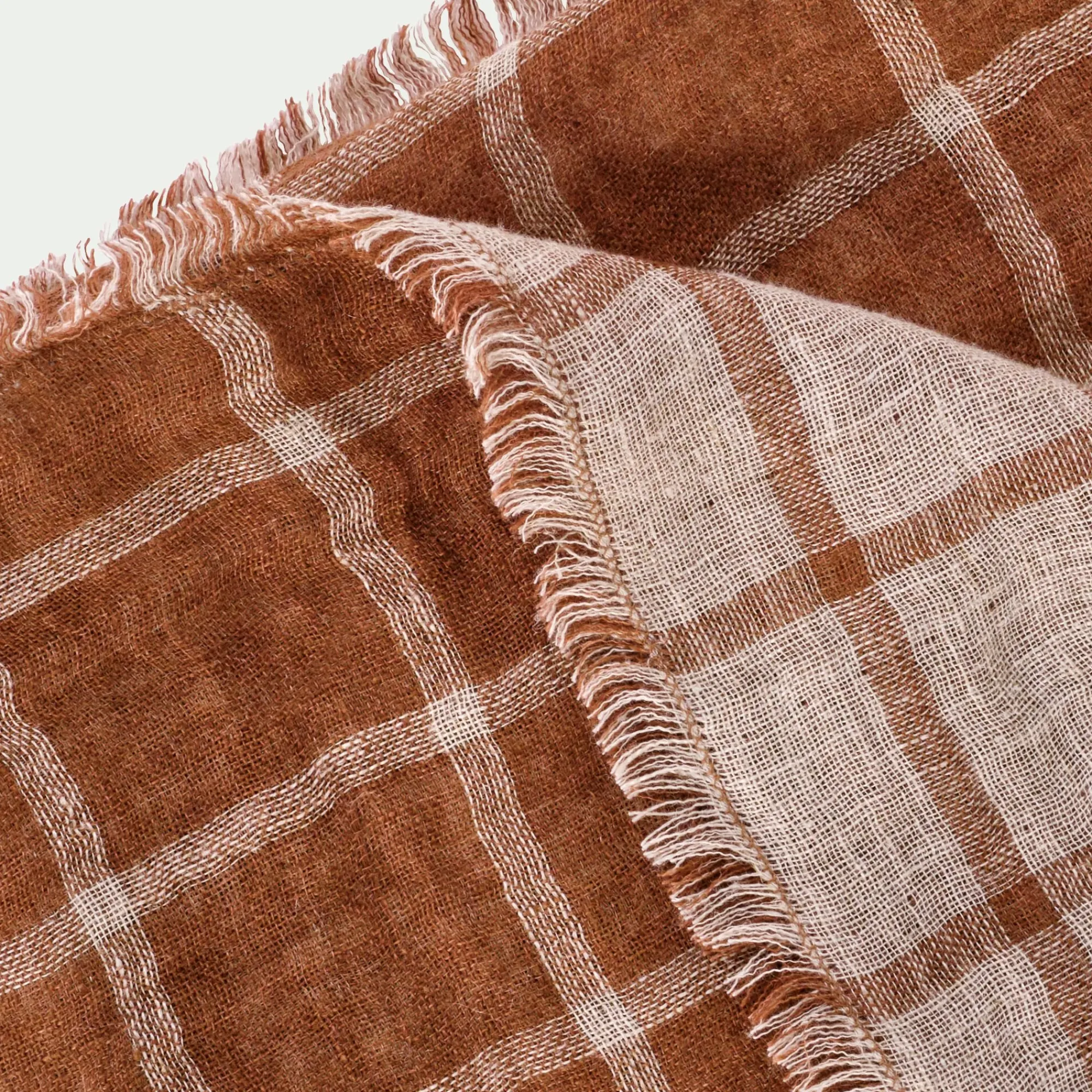 alinea Plaid*Plaid à carreaux en lin lavé 130x170cm - Marron