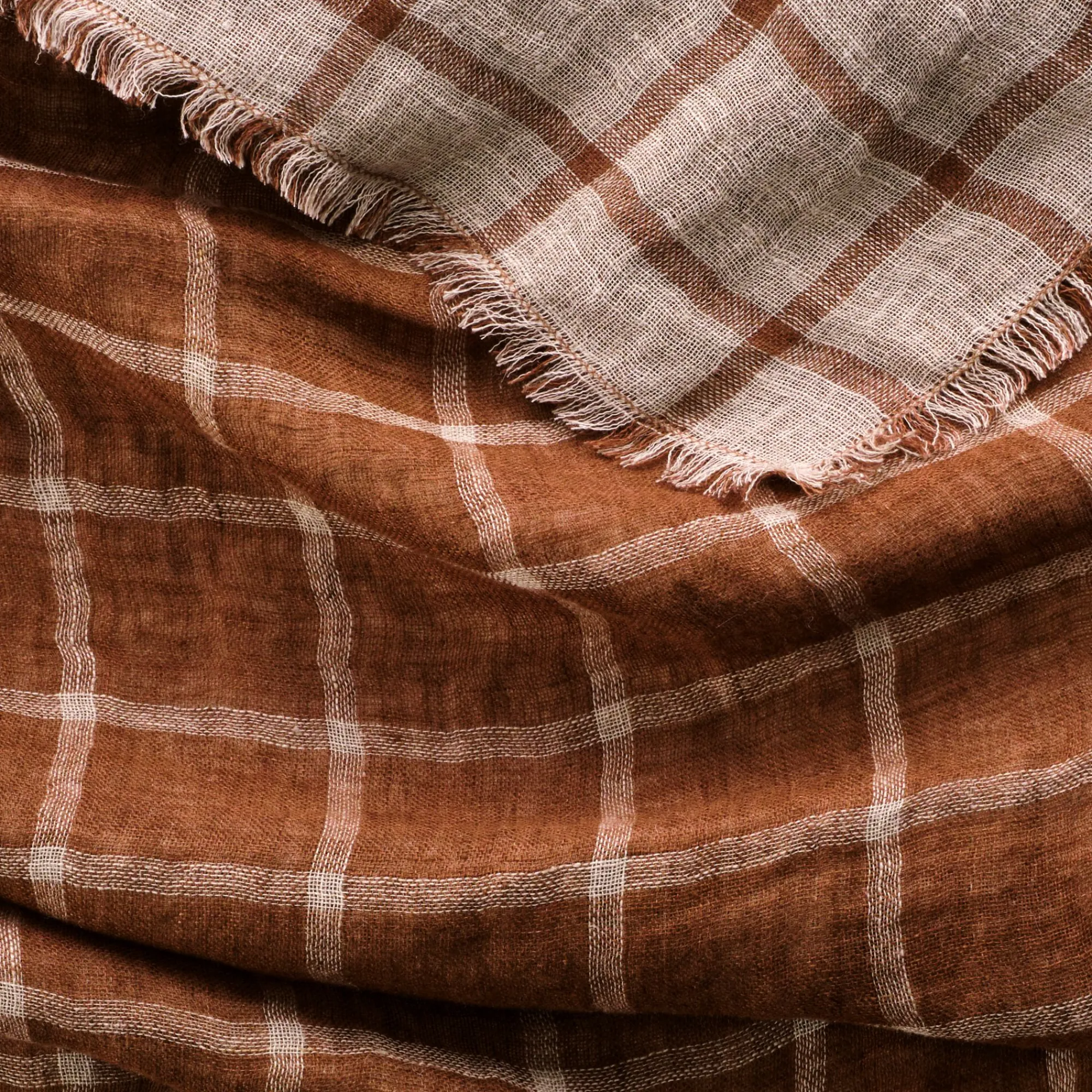 alinea Plaid*Plaid à carreaux en lin lavé 130x170cm - Marron