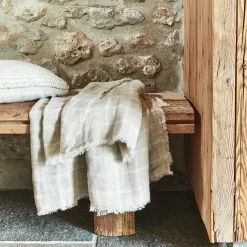 alinea Plaid*Plaid à carreaux en lin lavé 130x170cm - Beige