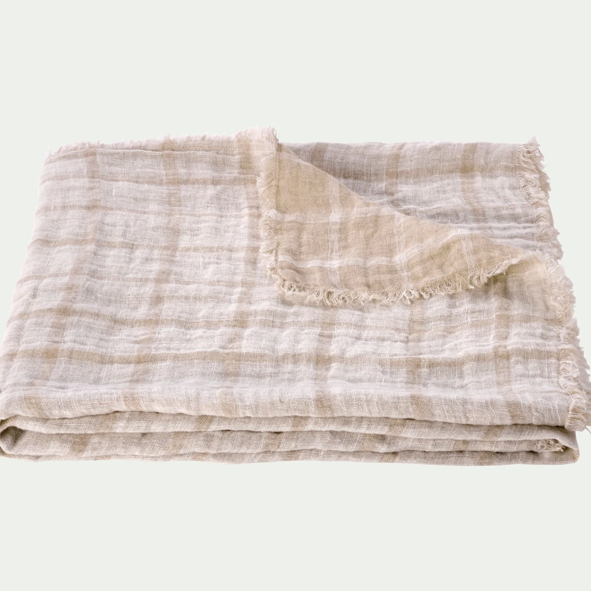 alinea Plaid*Plaid à carreaux en lin lavé 130x170cm - Beige