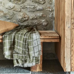 alinea Plaid*Plaid à carreaux en lin lavé 130x170cm - Vert