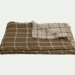 alinea Plaid*Plaid à carreaux en lin lavé 130x170cm - Vert