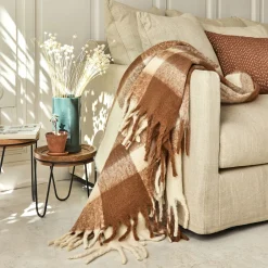 alinea Plaid*Plaid à carreaux synthétique 130x170cm - et blanc Marron