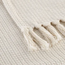 alinea Plaid*Plaid à frange en tissu effet crocheté - écru 130x170cm Blanc