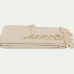 alinea Plaid*Plaid à franges en coton - 130x170cm Beige