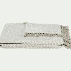 alinea Plaid*Plaid à franges et motifs en coton - 130x170cm Beige