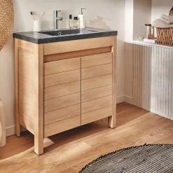 alinea Vasque Salle De Bain|Rangement De Salle De Bain*Plan vasque en pierre reconstituée L80cm Noir