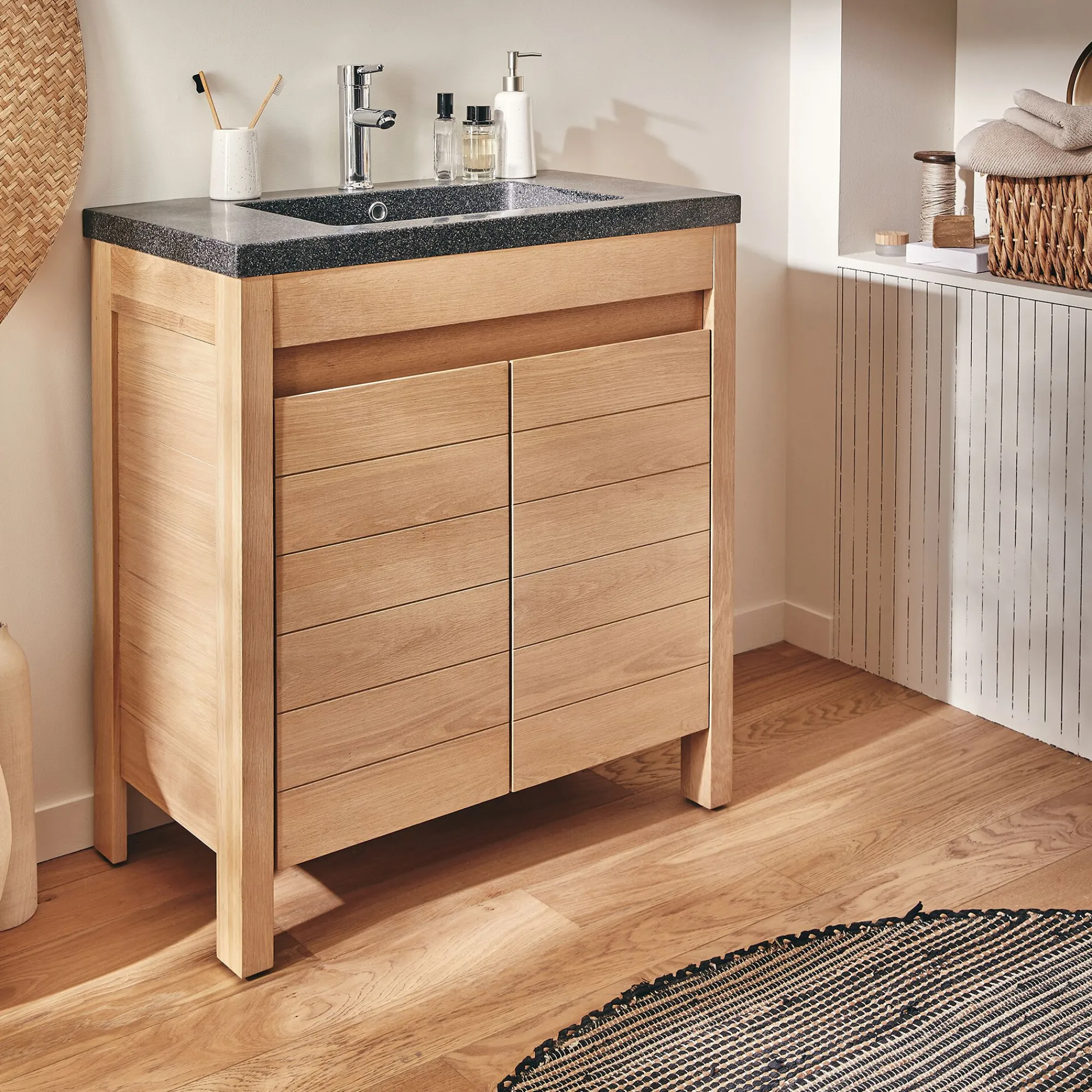 alinea Vasque Salle De Bain|Rangement De Salle De Bain*Plan vasque en pierre reconstituée L80cm Noir