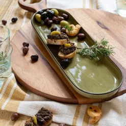 alinea Plat Et Vaisselle Apéro|Plat De Service Et Saladier*Plat apéritif en grès L32,8xl10,5cm - mousse Vert