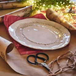 alinea Plat De Service Et Saladier|Assiette De Noël*Plat de présentation ovale à motif végétal en grès L40cm - alpilles Beige