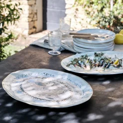 alinea Plat De Service Et Saladier|Assiette De Noël*Plat de présentation ovale à motif végétal en grès L40cm - alpilles Beige