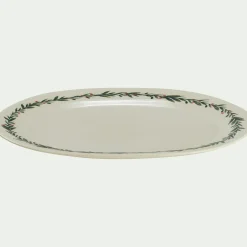 alinea Plat De Service Et Saladier|Assiette De Noël*Plat ovale avec motif houx en grès L40cm - Blanc