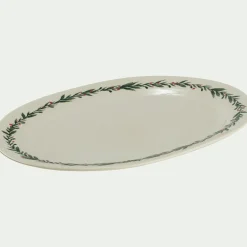 alinea Plat De Service Et Saladier|Assiette De Noël*Plat ovale avec motif houx en grès L40cm - Blanc