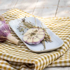alinea Plat De Service Et Saladier*Plat ovale en grès avec liseré beige L31cm - ventoux Blanc