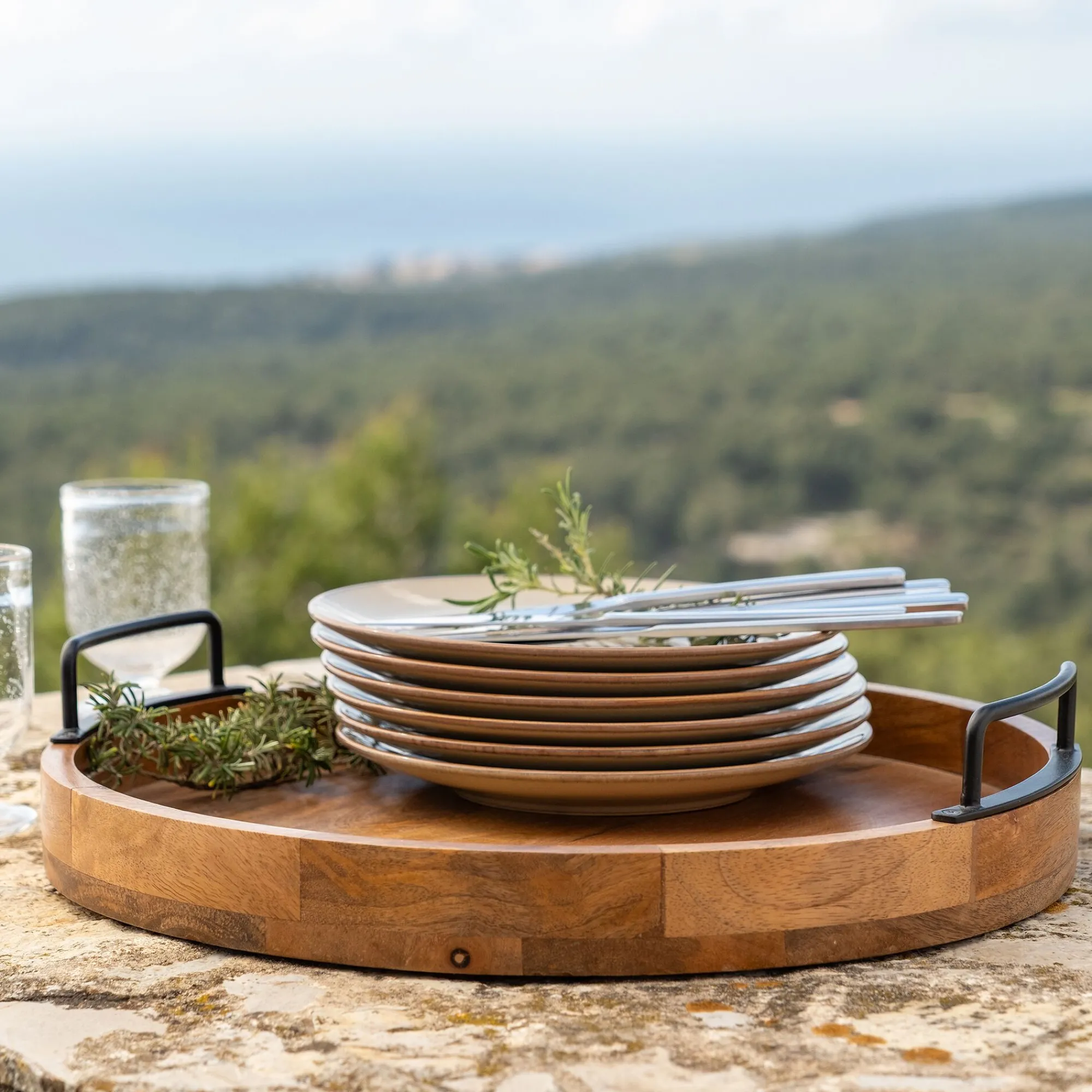 alinea Décoration À Poser|Plateau*Plateau décoratif rond en bois de manguier D40cm - Bois foncé