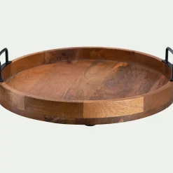 alinea Décoration À Poser|Plateau*Plateau décoratif rond en bois de manguier D40cm - Bois foncé