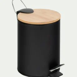 alinea Accessoire De Salle De Bain|Panier De Rangement Salle De Bain*Poubelle en métal et bambou 2,5L - Noir