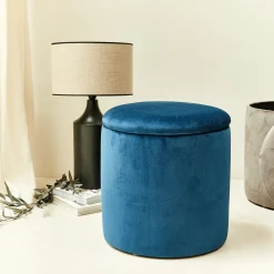 alinea Coussin De Sol|Pouf & Repose-Pieds*Pouf en velours avec coffre de rangement - H43cm Bleu