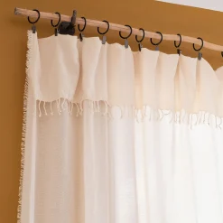 alinea Rideau*Rideau à anneaux pinces en coton finition franges 105x280cm - cassé Blanc
