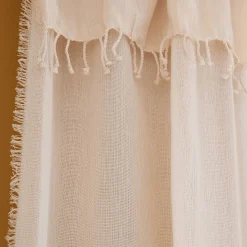 alinea Rideau*Rideau à anneaux pinces en coton finition franges 105x280cm - cassé Blanc