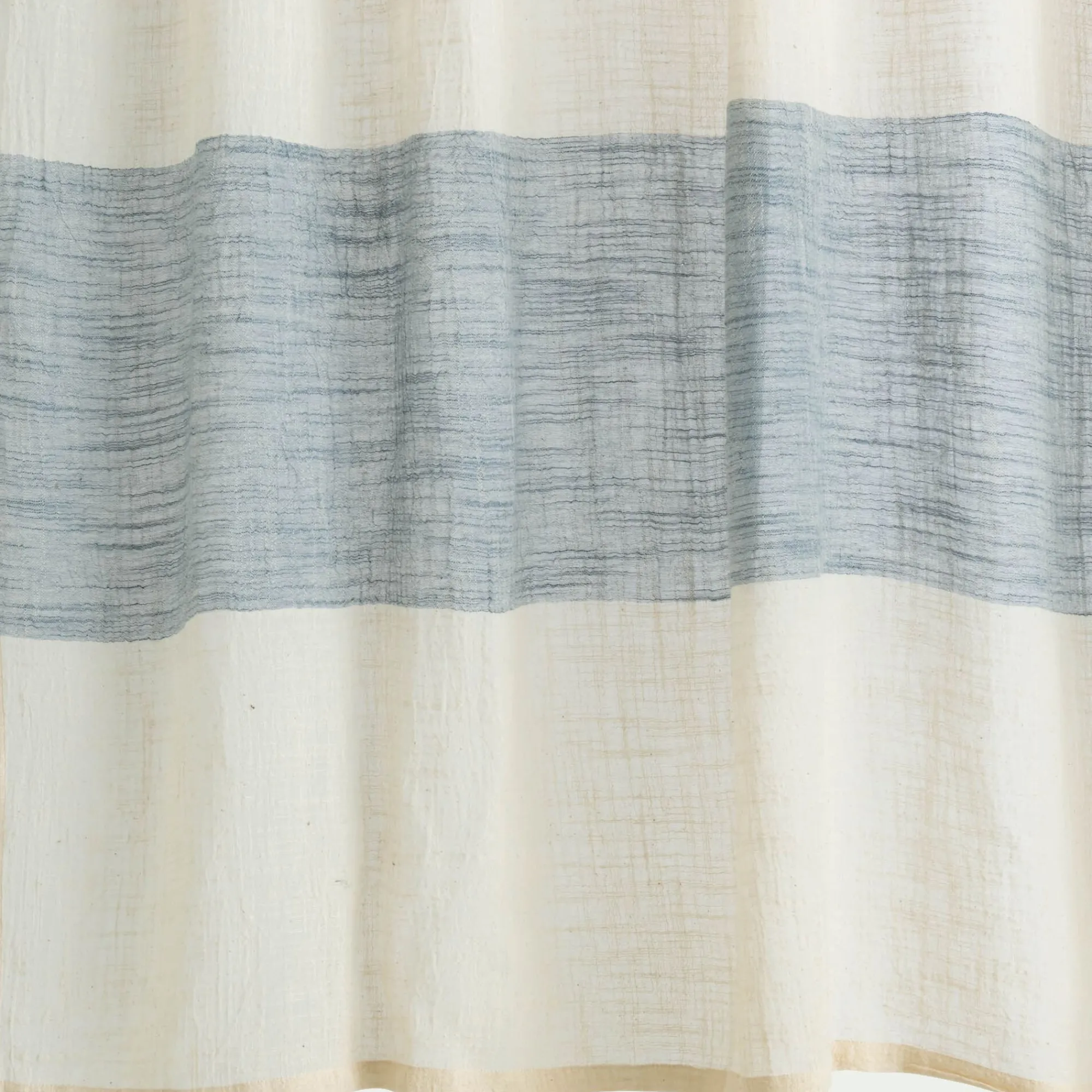 alinea Rideau*Rideau à nouettes en coton à bande bleue 140x250cm - Blanc