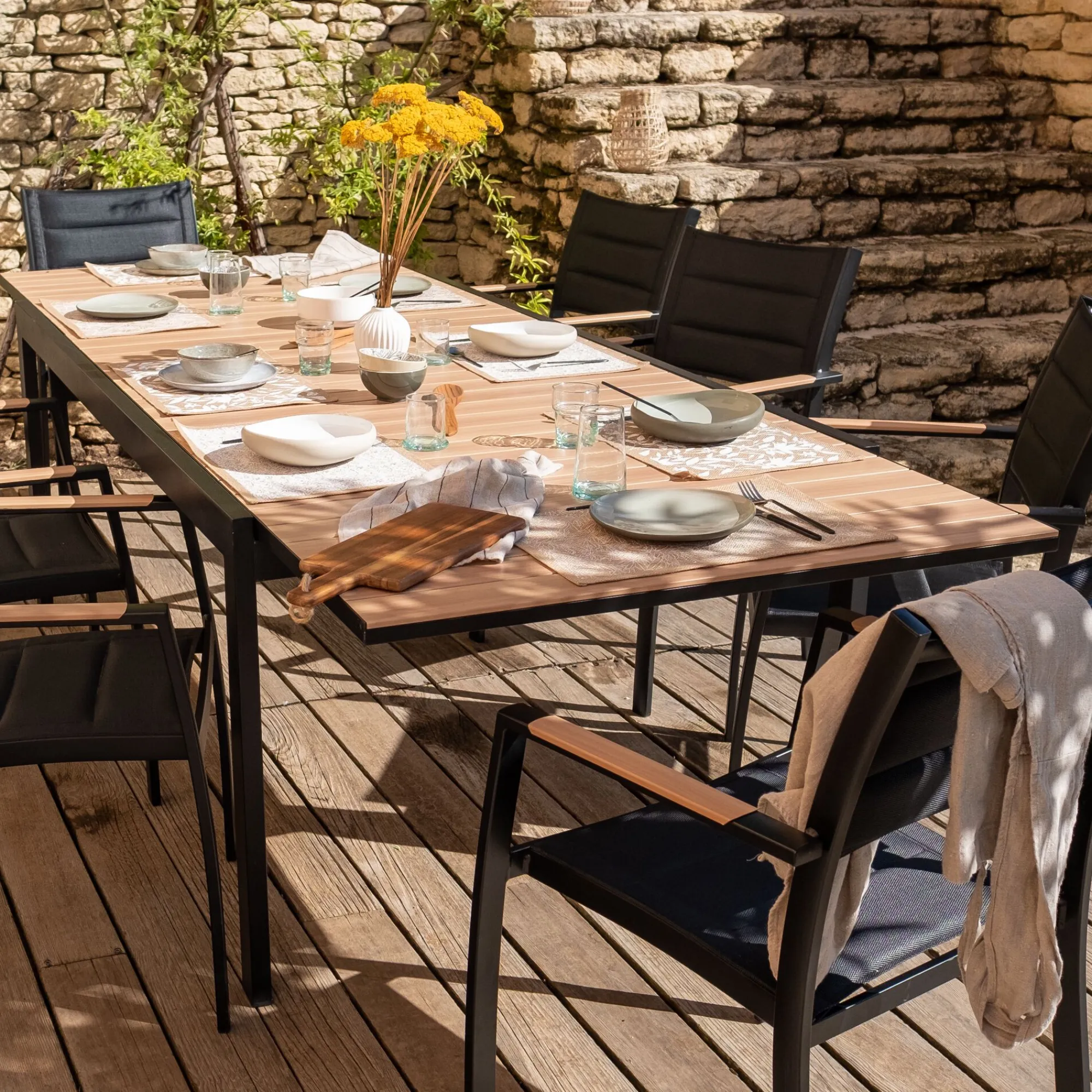 alinea Salon De Jardin Repas*Salon de jardin repas extensible en aluminium - Noir