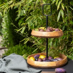 alinea Aménagement Meuble Cuisine|Plateau*Serviteur 2 étages en bois de manguier H47cm - Bois clair