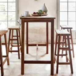 alinea Table Haute Et Bar*Set de repas 1 table haute et 4 tabourets en bois recyclé - (4 places) Bois clair