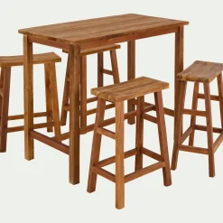 alinea Table Haute Et Bar*Set de repas 1 table haute et 4 tabourets en bois recyclé - (4 places) Bois clair