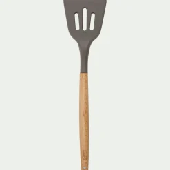 alinea Ustensile De Cuisine|Couvert De Service*Spatule plate ajourée en bois et silicone - brun terre ombre