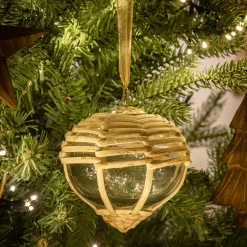 alinea Suspension De Noël*Suspension de Noël en verre tressé de rotin D10cm - Naturel