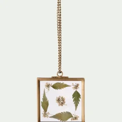 alinea Suspension De Noël*Suspension de Noël en verre et laiton avec fleurs séchées forme carrée H5,50cm - Doré