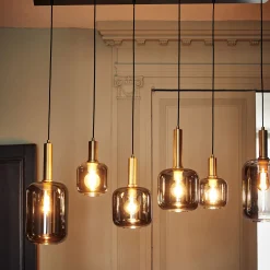 alinea Suspension Électrifiée|Lustre De Salle À Manger*Suspension en acier à 6 globes en verre fumé - Noir