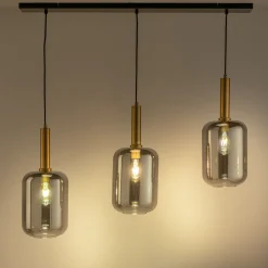alinea Lustre De Salle À Manger|Suspension Électrifiée*Suspension en acier à 3 globes en verre fumé - Noir