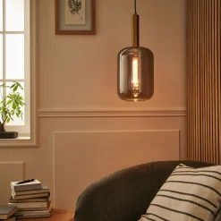 alinea Lustre De Salle À Manger|Lustre*Suspension en laiton et globe en verre fumé D22cm - Doré