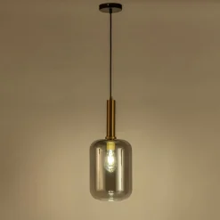 alinea Lustre De Salle À Manger|Lustre*Suspension en laiton et globe en verre fumé D22cm - Doré