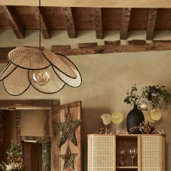 alinea Lustre De Salle À Manger|Suspension Naturelle*Suspension fleur électrifiée E27 en rotin D60cm - Naturel