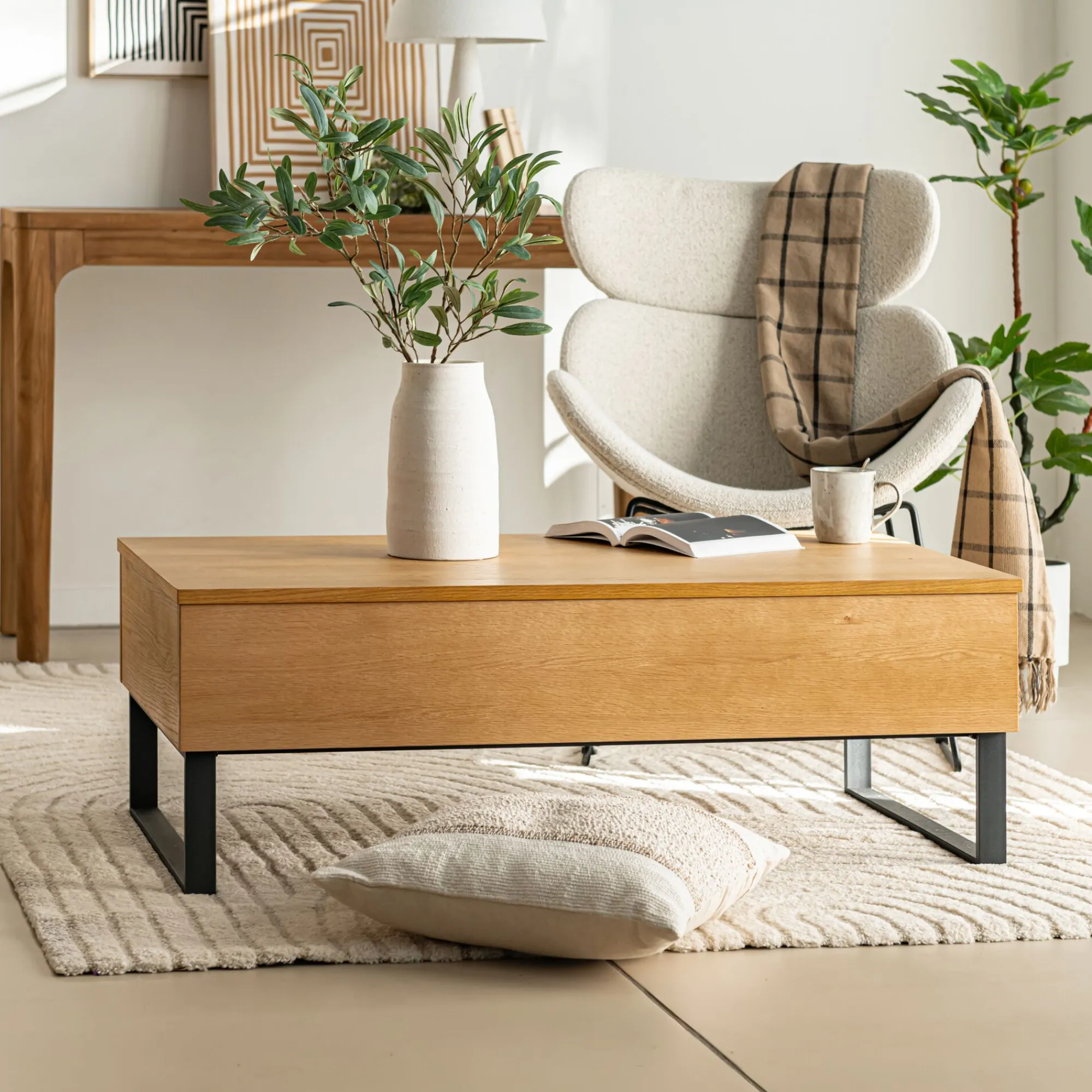 alinea Table Basse*Table basse avec plateau relevable en bois L110cm - Bois clair