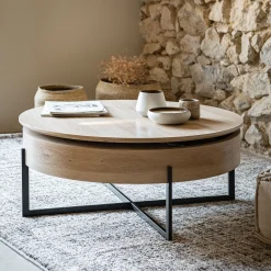 alinea Table Basse*Table basse avec plateau rotatif en bois - D85xH37,5cm Bois clair