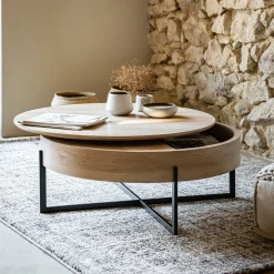 alinea Table Basse*Table basse avec plateau rotatif en bois - D85xH37,5cm Bois clair