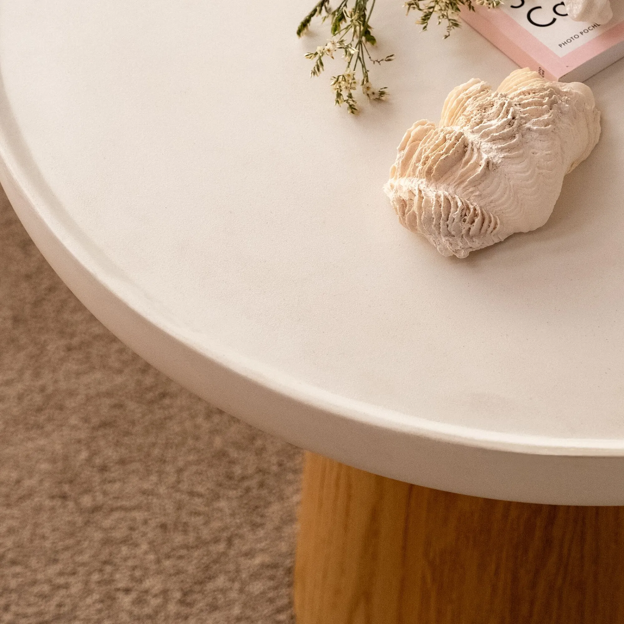 alinea Table Basse*Table basse ronde en chêne et béton - écru Blanc