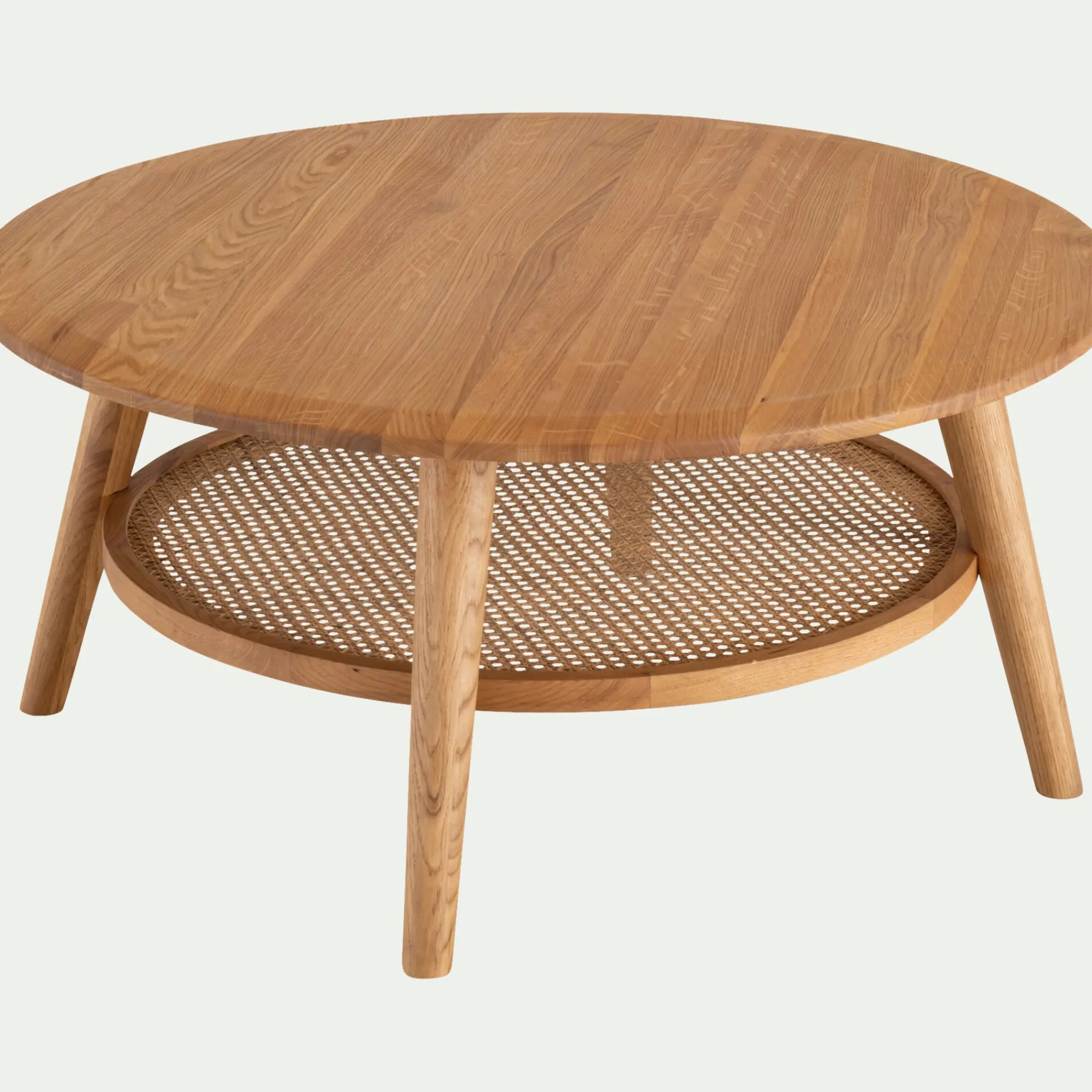 alinea Table Basse*Table basse ronde en chêne et rotin D90cm - Bois clair