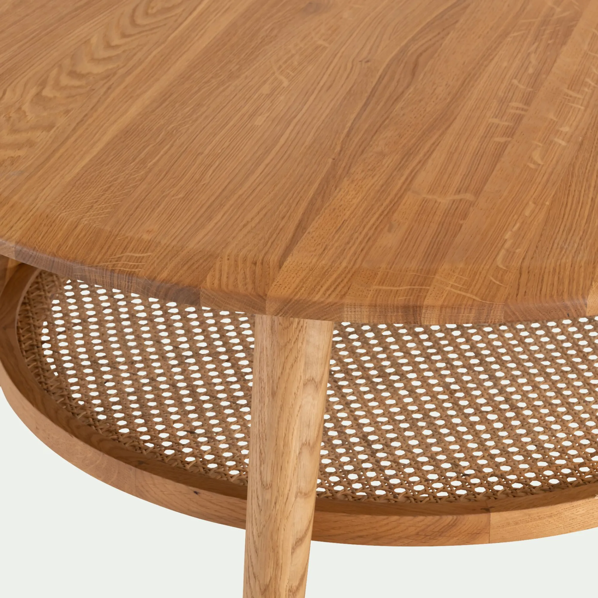 alinea Table Basse*Table basse ronde en chêne et rotin D90cm - Bois clair