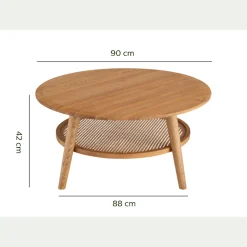 alinea Table Basse*Table basse ronde en chêne et rotin D90cm - Bois clair