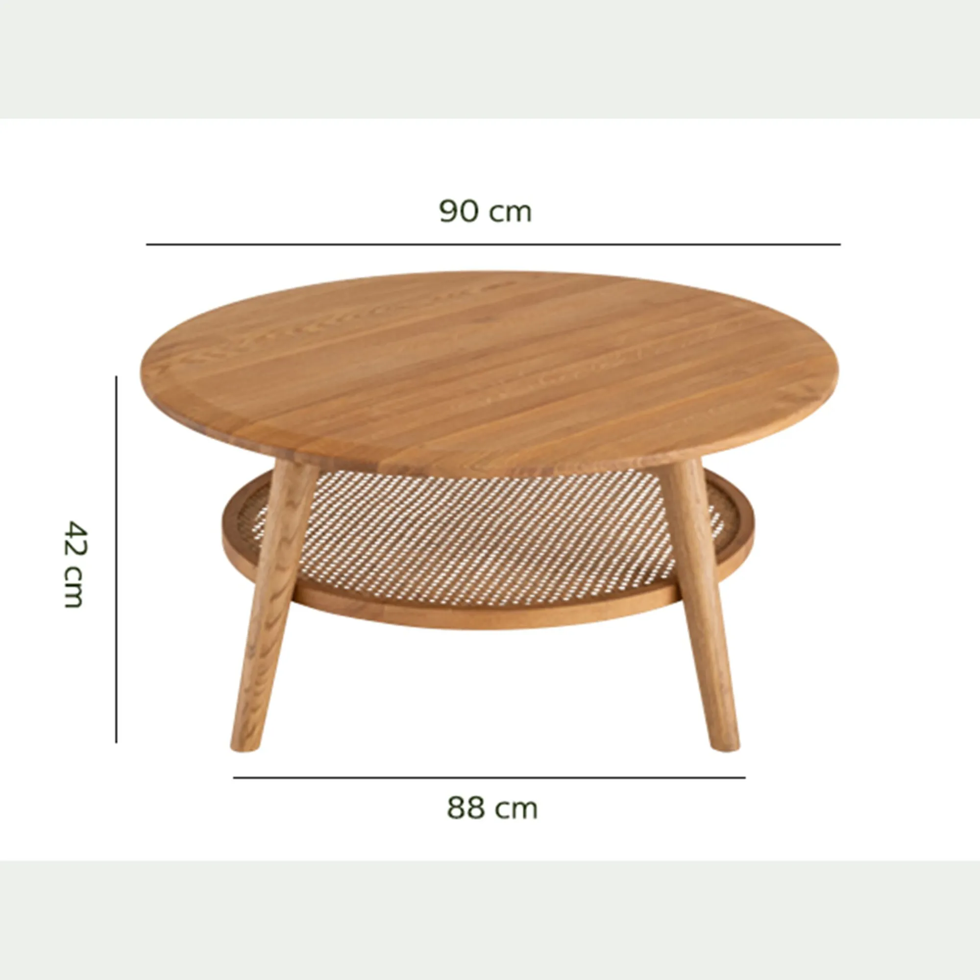 alinea Table Basse*Table basse ronde en chêne et rotin D90cm - Bois clair