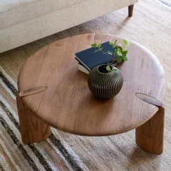 alinea Table Basse*Table basse ronde en chêne massif D81cm - Bois foncé